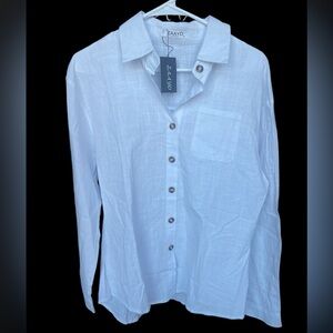 Zaayo Women’s Blouse Size Medium 100% Cotton Button Up Top White NWT
